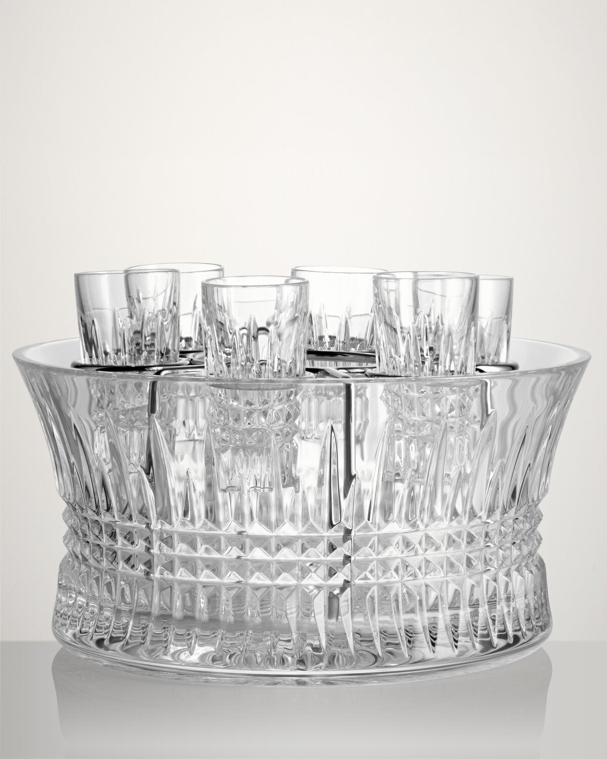 Lismore Diamond Vodka Set with Chill Bowl, Shot Glasses & Silver Insert