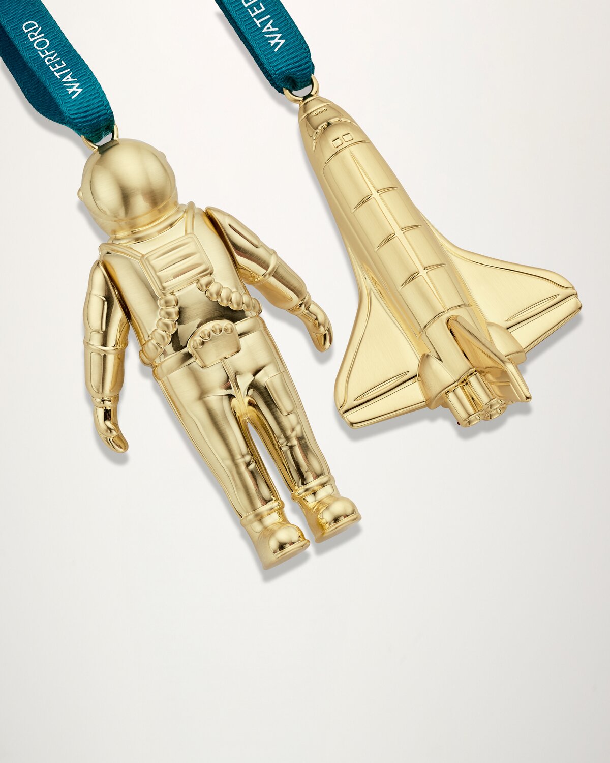 Christmas Spaceman and Rocket Golden Ornament, Set of 2