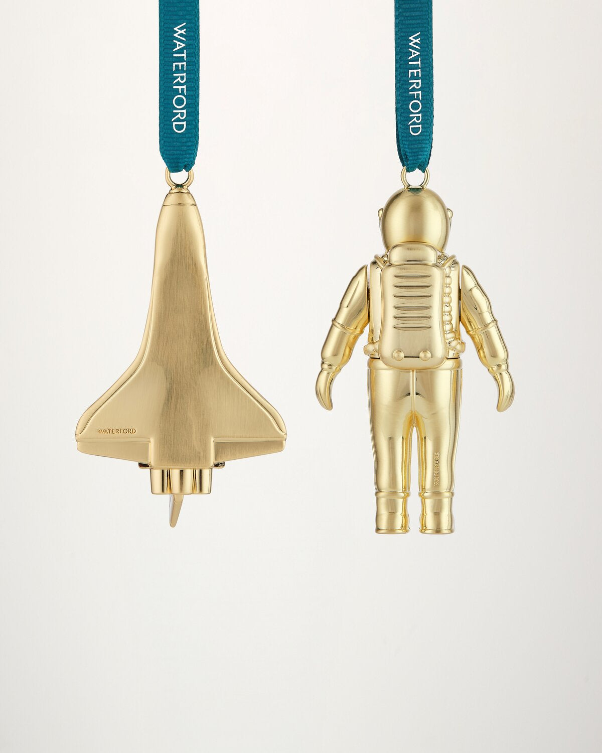 Christmas Spaceman and Rocket Golden Ornament, Set of 2