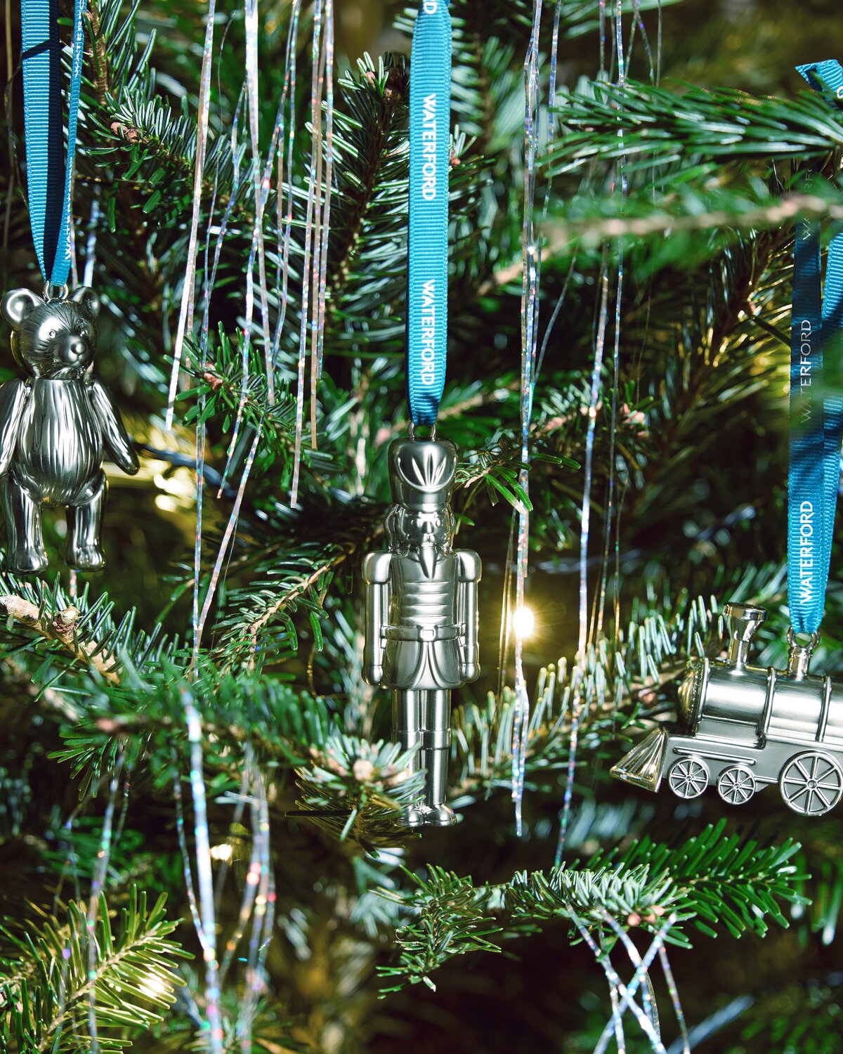 Christmas Steam Train Teddy and Nutcracker Silver Ornament, Set of 3