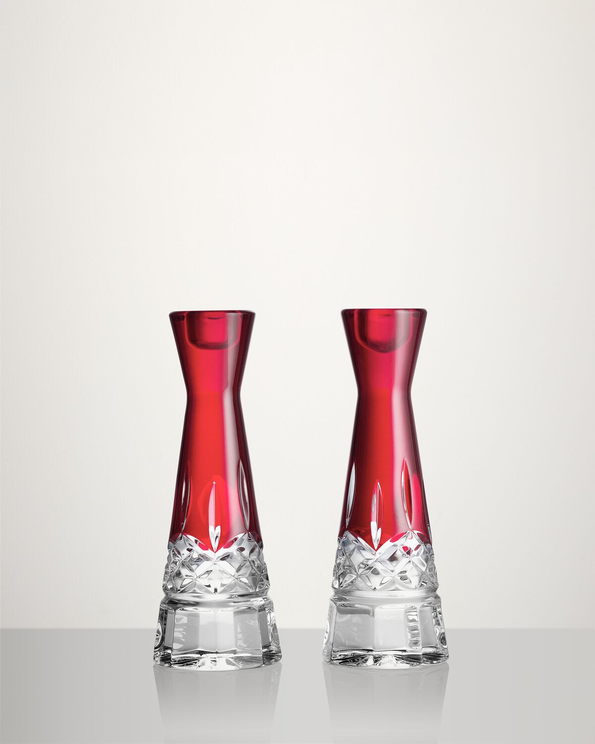 Lismore Red Candlestick Round, Set of 2