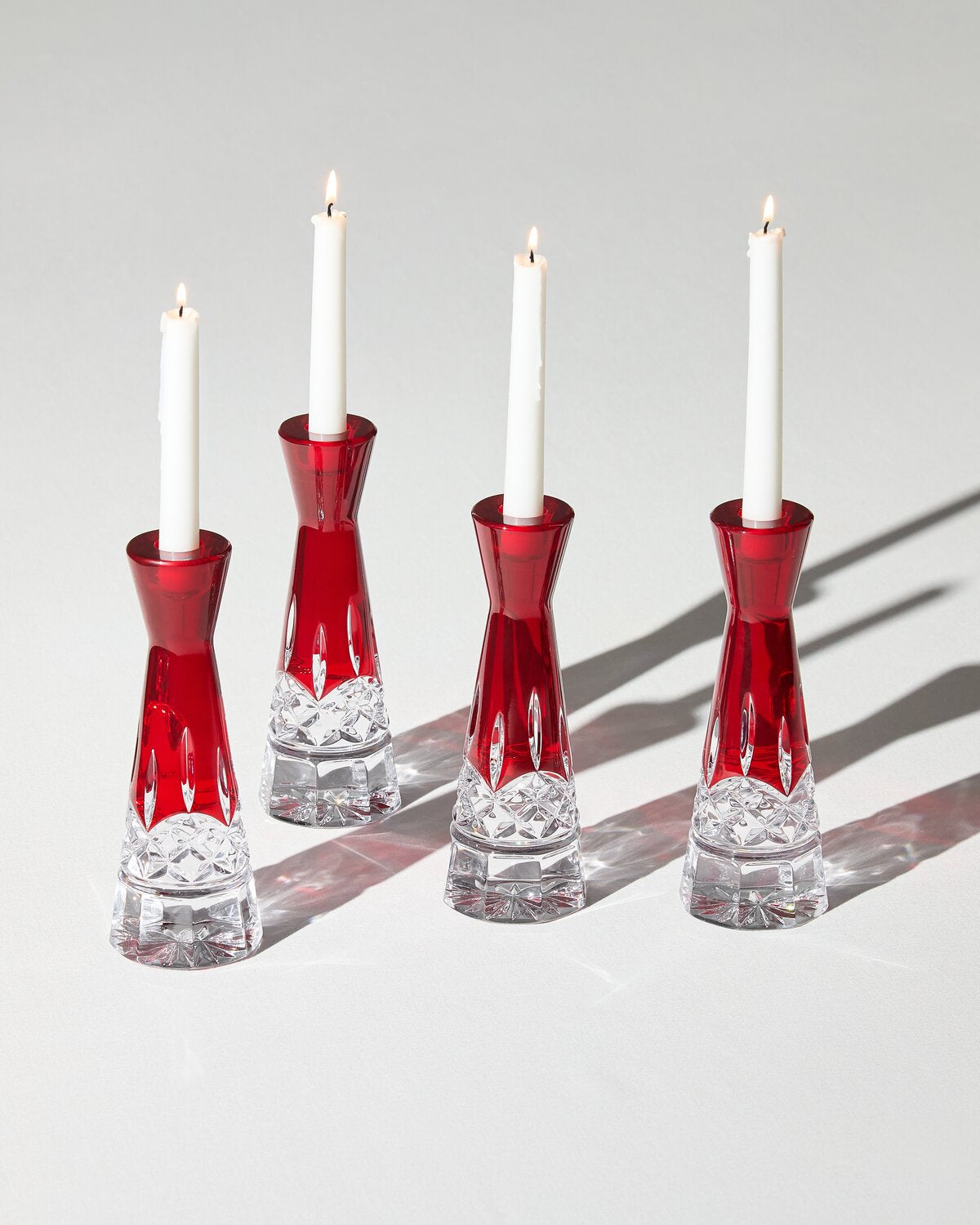 Lismore Red Candlestick Round, Set of 2