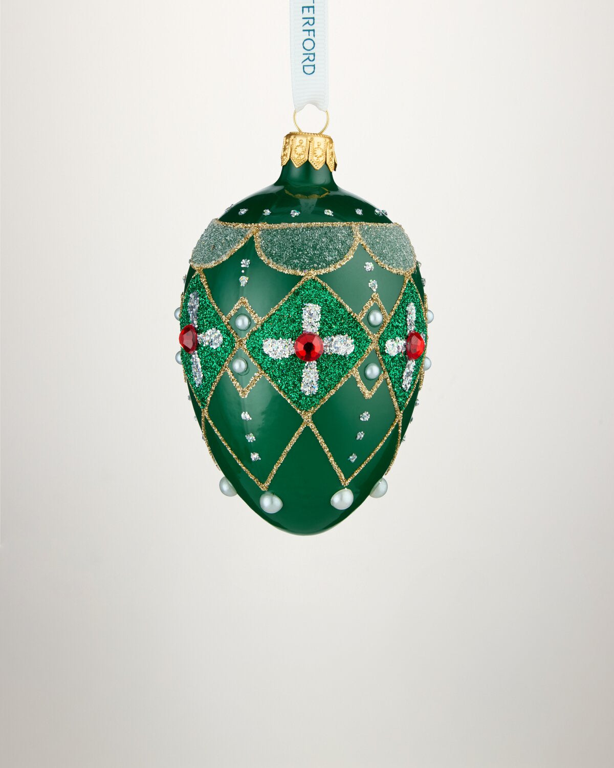 Christmas Holiday Heirlooms Green Red Oval Bauble