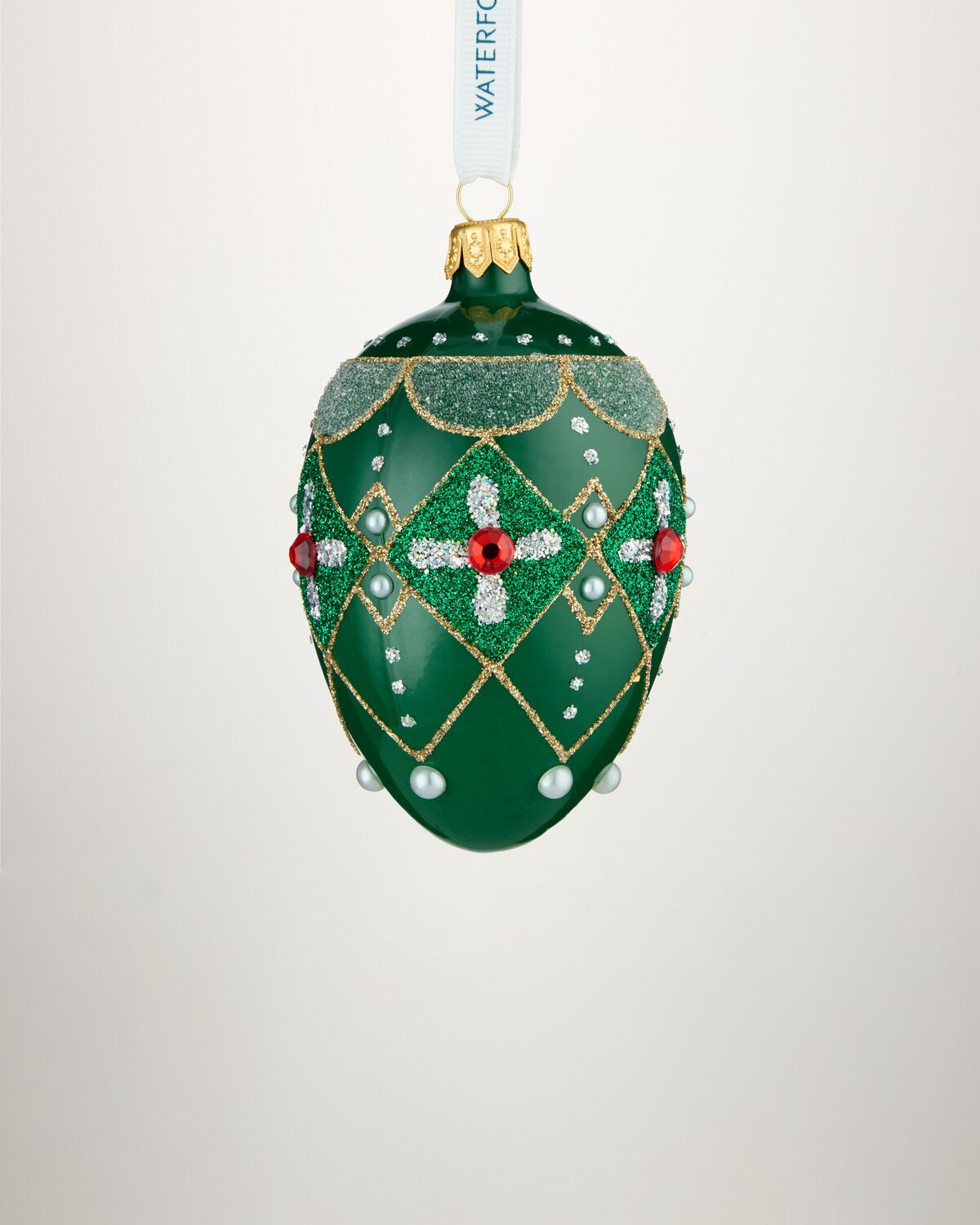 Christmas Holiday Heirlooms Green Red Oval Bauble